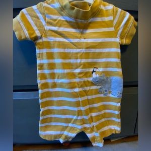 Carter’s stripped Rhino Pull over/Snap bottom Romper size 12 months